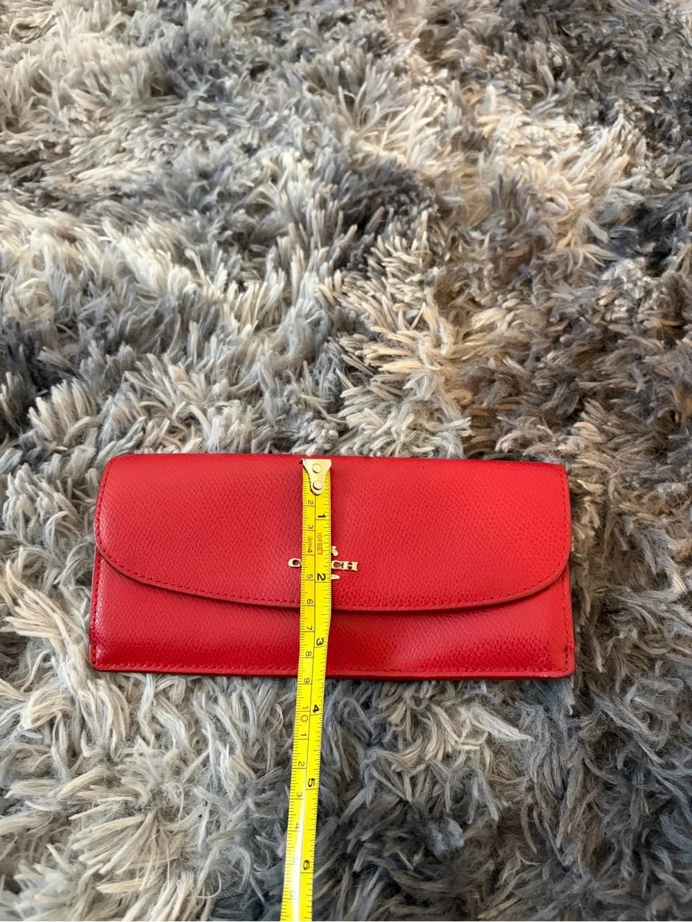 Coach Red Pebbled Leather Slim Envelope Wallet Signature C Inner Flap